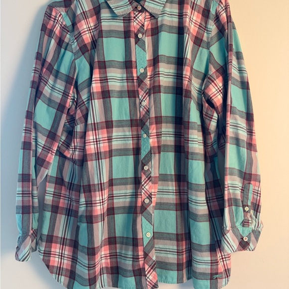 Talbots Blue and Pink Plaid 2X Button Down Shirt Relaxed Fit - Picture 1 of 6